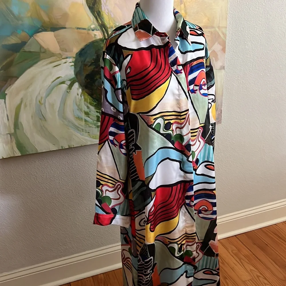 JUST DARVINY French Dress Fiji MD/LG button down shirt dress - Picture 5 of 16